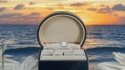 Diamond Ring in a Box at Sunset photo