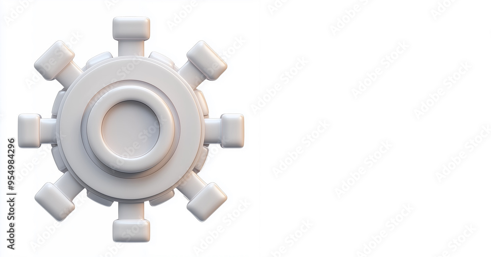 White 3D Gear Cog Wheel Icon Isolated on White Background White 3D Gear Cog Wheel Icon Isolated on White Background