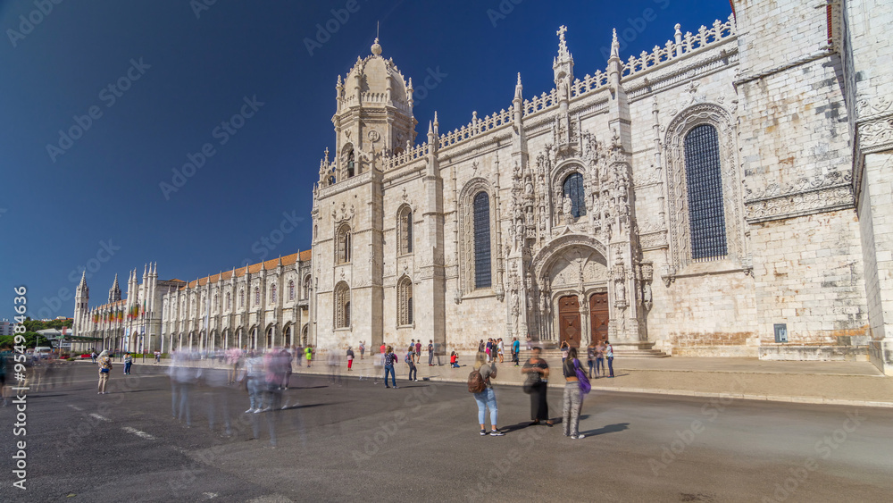 Fototapeta premium Hieronymites Monastery located in the Belem district of Lisbon timelapse hyperlapse, Portugal.