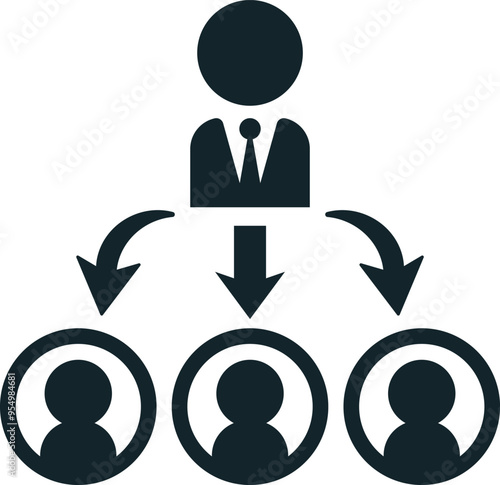 Businessman delegating work to employees icon