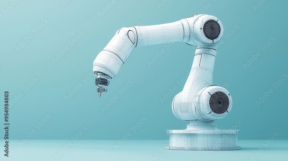 A sleek robotic arm poised for precision tasks in a modern industrial setting, showcasing advanced automation technology. A sleek robotic arm poised for precision tasks in a modern industrial setting, showcasing advanced automation technology.