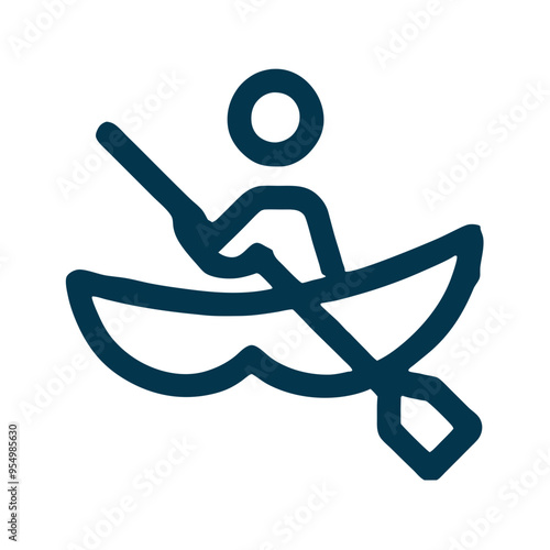 Icon of Kayaking, Minimalist Design, Black and White, Water Sports Symbol