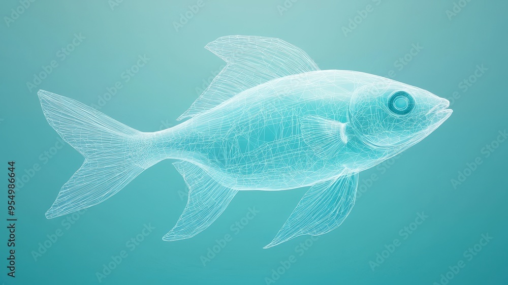 Naklejka premium A transparent fish illustration showcasing intricate details, swimming gracefully against a soft gradient background.