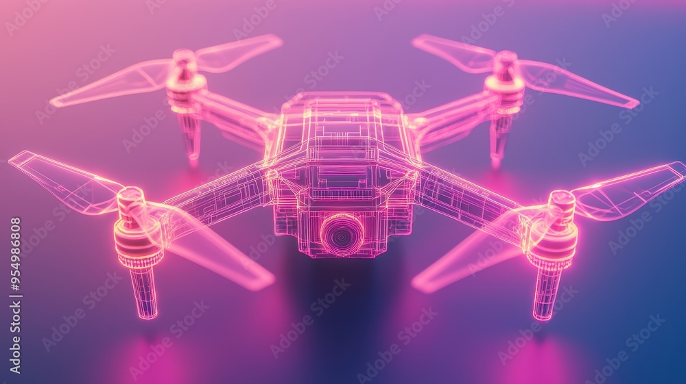 A vibrant, futuristic drone design with neon accents, showcasing advanced technology and innovation in aerial photography. A vibrant, futuristic drone design with neon accents, showcasing advanced technology and innovation in aerial photography.