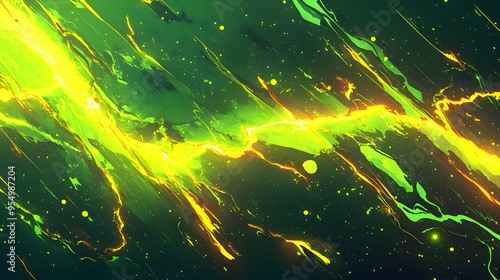 Abstract Background Animation with Glowing Yellow and Green Swirls