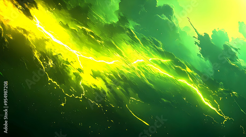 Abstract Green and Yellow Lightning  with Glowing  Abstract Background Animation