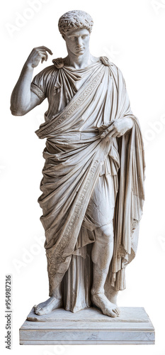 Ancient Roman statue of a figure wearing a toga isolated on transparent background