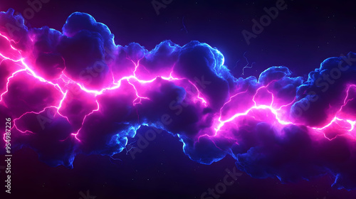 Abstract Purple Lightning Striking Through Blue Cloud Background Animation