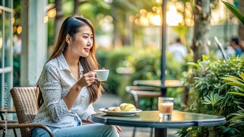 Capture a moment of relaxation at a local cafe or park thailand background