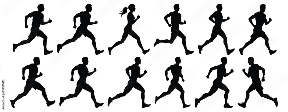 Runner silhouettes set, athlete pack of vector silhouette design, isolated background Runner silhouettes set, athlete pack of vector silhouette design, isolated background
