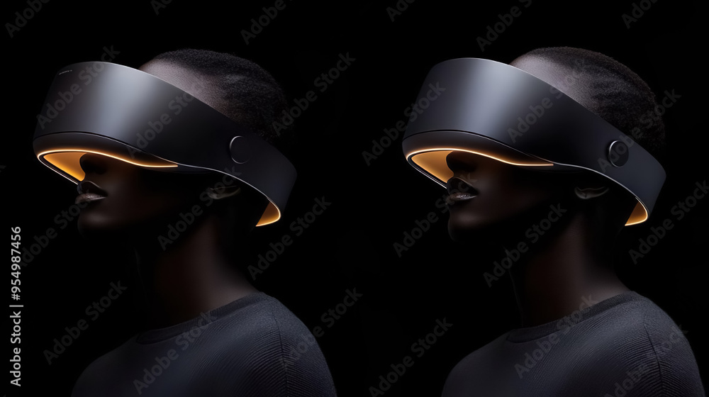 futuristic African American woman in VR headset futuristic African American woman in VR headset