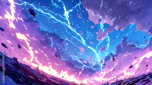 Abstract Purple and Blue Sky with Bright Lightning Bolts - Animated Background Video