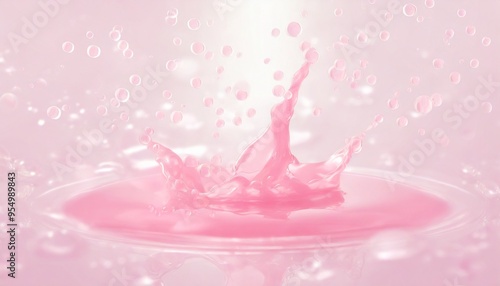 Elegant Pink Milk Splash, Refreshing Pink Liquid Explosion, Tempting Strawberry Milk Wave