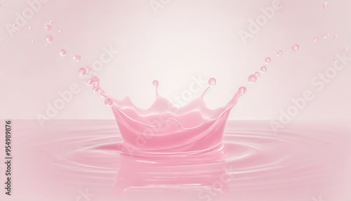 Elegant Pink Milk Splash, Refreshing Pink Liquid Explosion, Tempting Strawberry Milk Wave