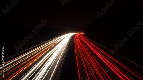 A night scene of an expressway with light trails from vehicles creating dynamic streaks, illustrating the energy and movement of late-night traffic.
