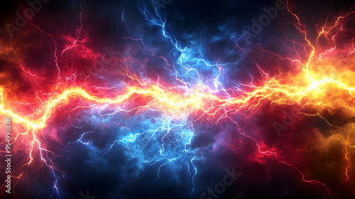 Clashing Lightning Bolts with Fiery Red and Icy Blue Energy - Abstract Background Animation
