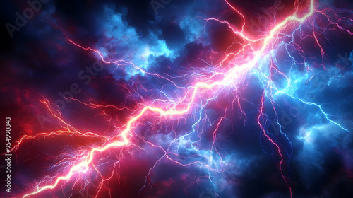 Abstract Lightning Storm with Blue and Red Electric Bolts and Clouds Animated Background