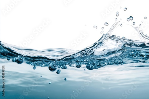 Water Wave. Water Bubbles Float Up Under Water. Freshness Pure Water Splashing on White Background , ai