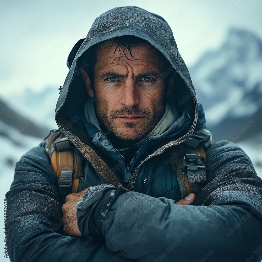 Freezing Man in Winter Gear with Frost and Snow Goggles Freezing Man in Winter Gear with Frost and Snow Goggles