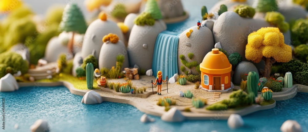 Fototapeta premium Miniature Village With Waterfall