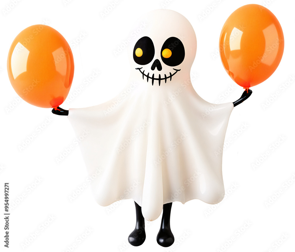 Obraz premium Cute ghost holding a balloon