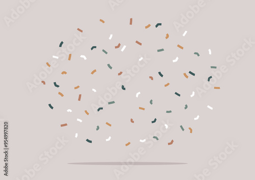 Vibrant bits of confetti float playfully against a delicate background, adding a festive touch to the atmosphere, perfect for a celebration or special event