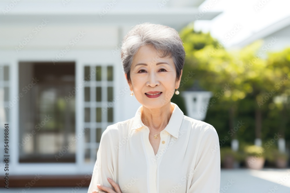 senior woman happy expression outdoors in a garden . ai generated senior woman happy expression outdoors in a garden . ai generated