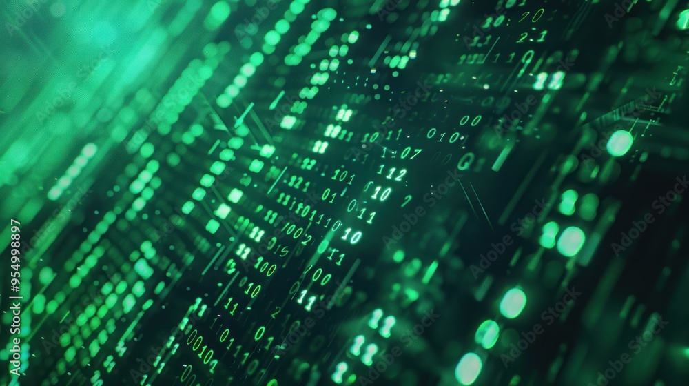 Glowing Binary Code with Abstract Green Matrix Background Glowing Binary Code with Abstract Green Matrix Background