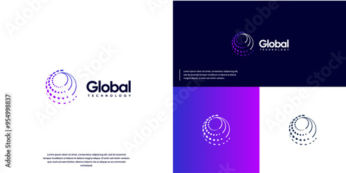 global abstract technology, circular shape, digital innovation, logo design vector.