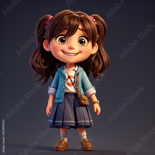 Photo of a 3D cartoon anime girl smiling