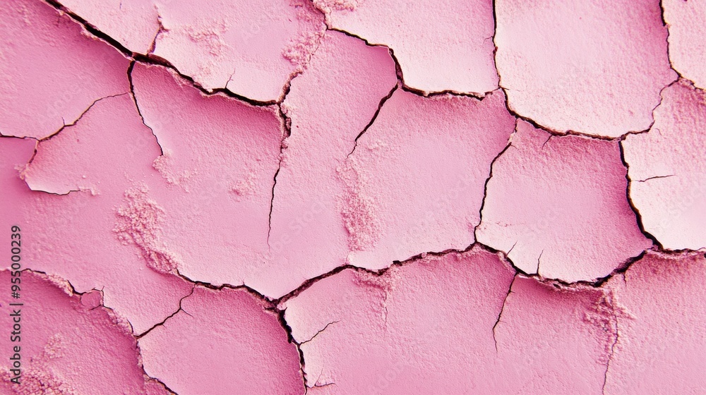 A textured surface in pink hues displays a web of cracks and imperfections, illustrating natural aging and unique artistry A textured surface in pink hues displays a web of cracks and imperfections, illustrating natural aging and unique artistry
