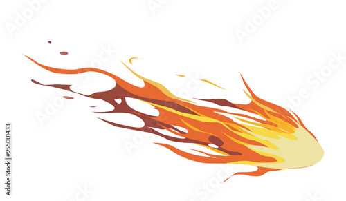Flat vector illustration depicting a flaming meteor with a dynamic fiery trail Set against a white background this illustration shows motion and intense heat