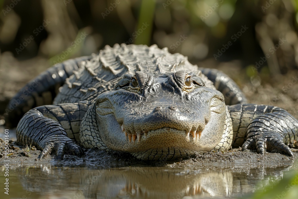 Fototapeta premium Close-up of an American Alligator Resting in a Swamp