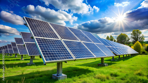 Solar panels against the background of sunlight