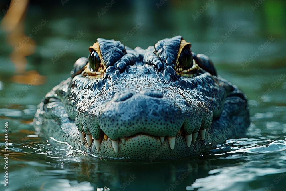 Fototapeta premium Close-up of an Alligator's Head Partially Submerged in Water
