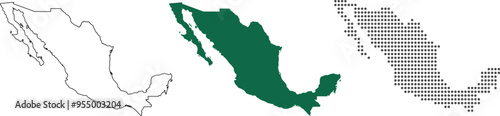 Mexico map detailed in outline, green color, dotted style.