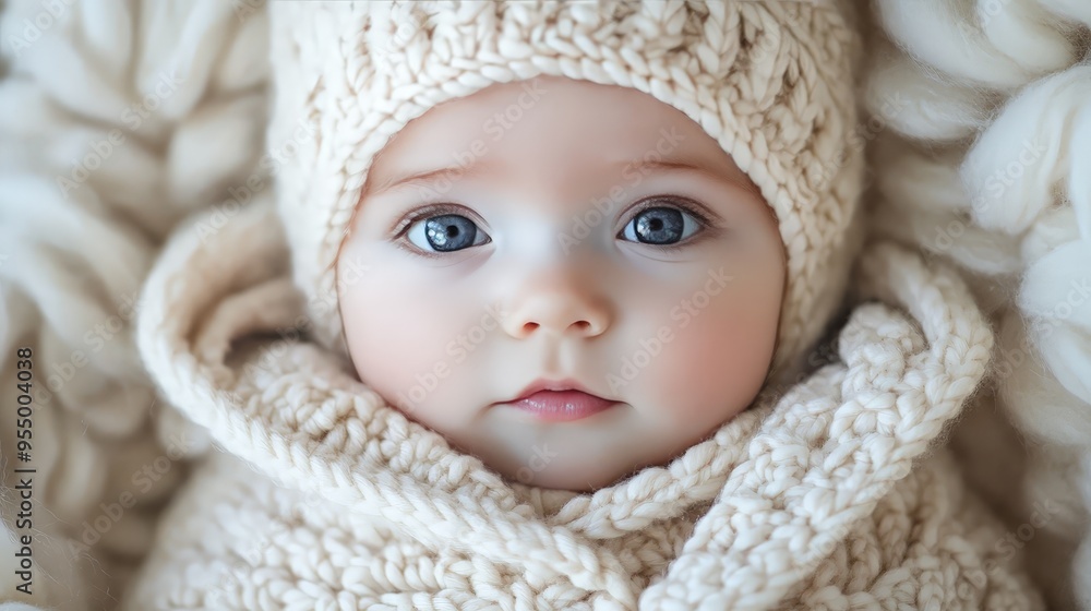 A heartwarming photograph of a baby in a soft, knitted outfit, capturing their cuteness and the cozy comfort of being dressed in warm, handmade clothing. A heartwarming photograph of a baby in a soft, knitted outfit, capturing their cuteness and the cozy comfort of being dressed in warm, handmade clothing.