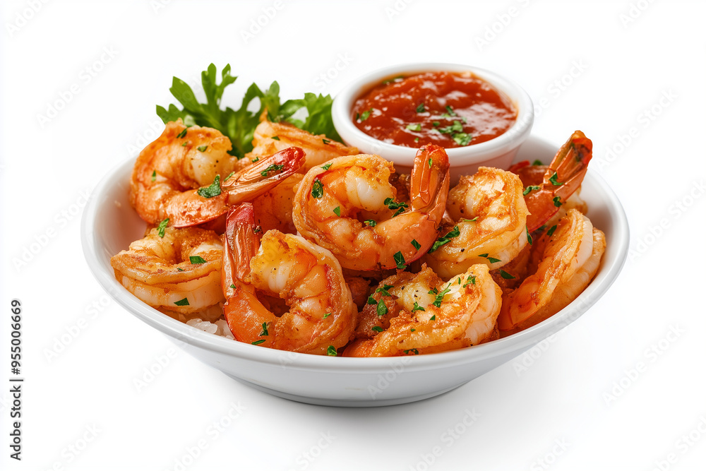 Bubba Gump Shrimp Recipe, Grilled Shrimp with Lemon and Herbs. Grilled shrimp garnished with fresh parsley and red pepper flakes, on white background Bubba Gump Shrimp Recipe, Grilled Shrimp with Lemon and Herbs. Grilled shrimp garnished with fresh parsley and red pepper flakes, on white background