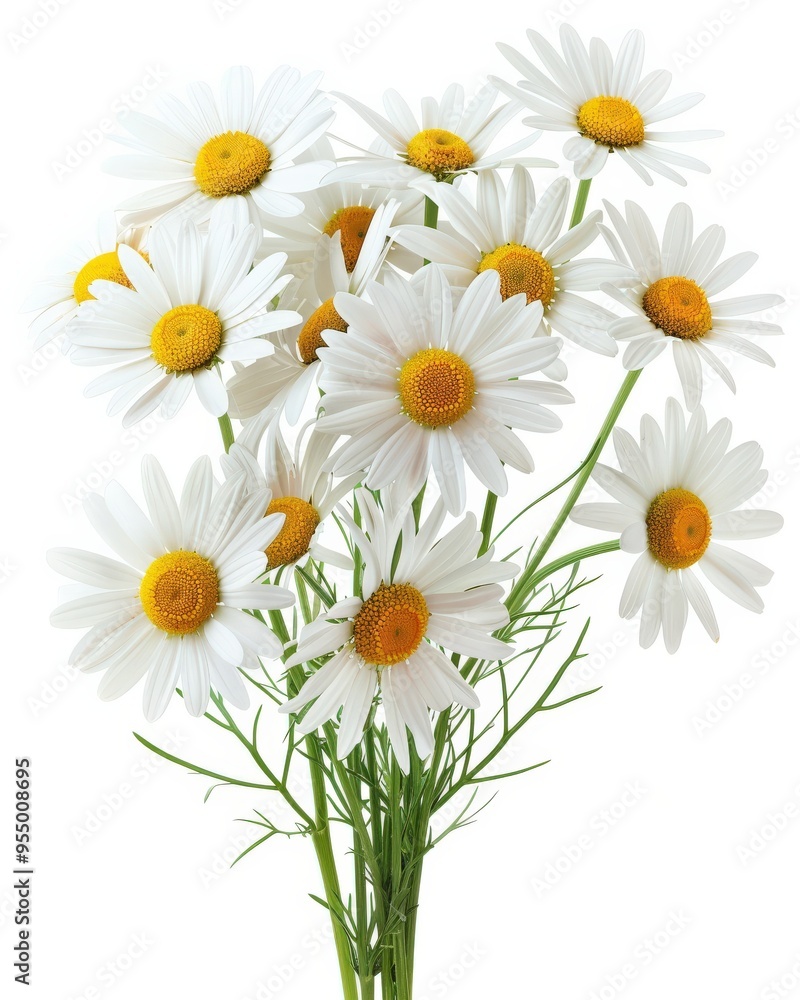 Daisy Bouquet. Isolated Chamomile Flowers Bunch on White Background Daisy Bouquet. Isolated Chamomile Flowers Bunch on White Background