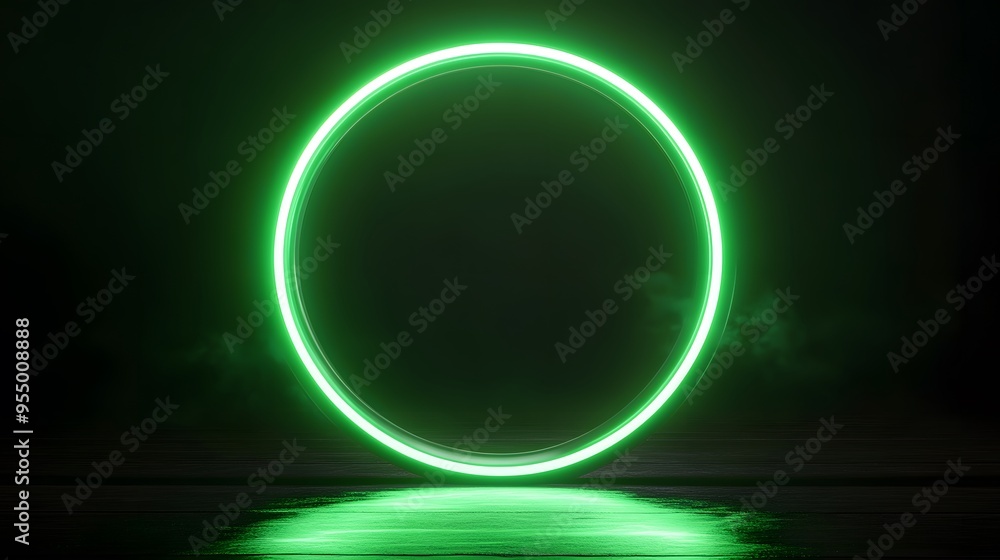 Obraz premium Technology green circle light stage on black background