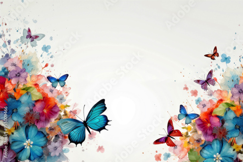 floral background with butterfly and bokeh effect, copy space