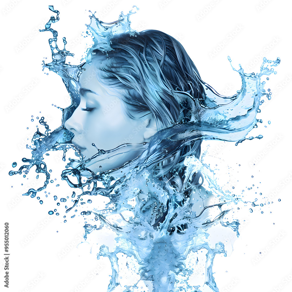 woman face surrounded by water woman face surrounded by water
