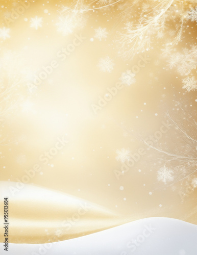 christmas background with snowflakes - abstract golden winter background with snow - Generative AI