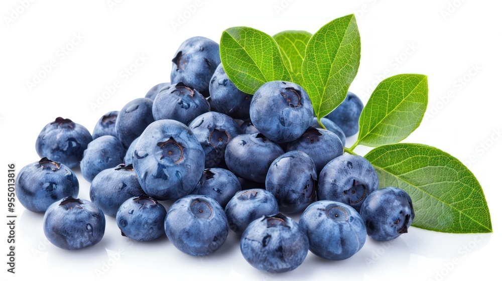 Fresh Blueberries with Green Leaves Fresh Blueberries with Green Leaves