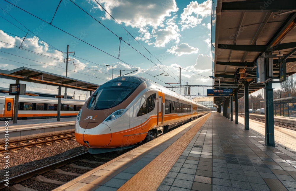 Fototapeta premium Modern Train at a Railway Station Platform