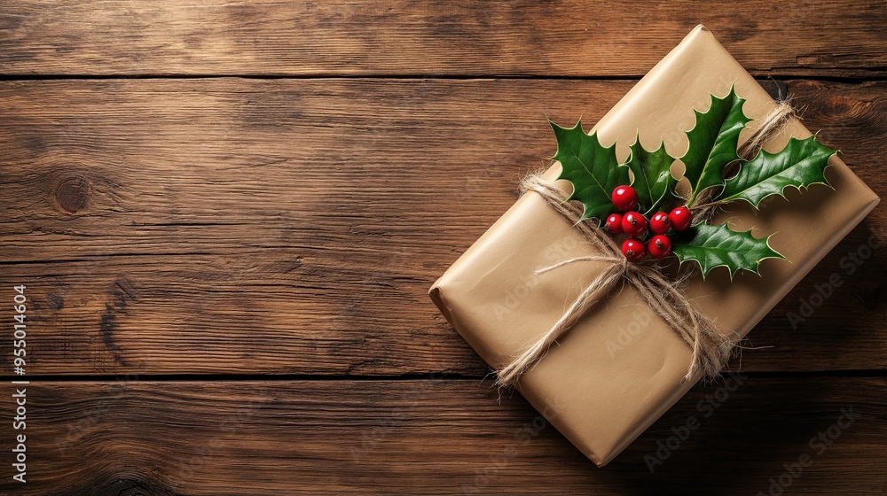 Christmas Present Wrapped in Kraft Paper Christmas Present Wrapped in Kraft Paper