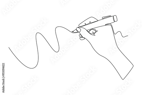 Continuous one line drawing of hand business man or woman gesture draw straight diagonal line. Write long zigzag streak on white board concept. Single line draw design vector graphic illustration