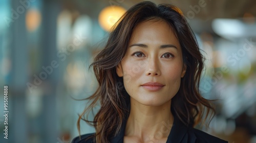 Focused Asian businesswoman in a contemporary office