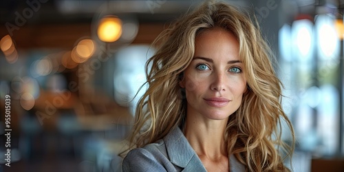 Blonde woman in business attire in a contemporary office