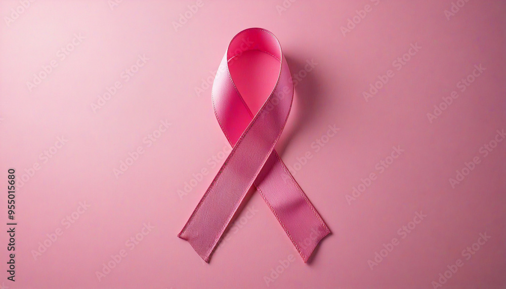Pink ribbon lying on a pink background symbolizing breast cancer awareness Pink ribbon lying on a pink background symbolizing breast cancer awareness